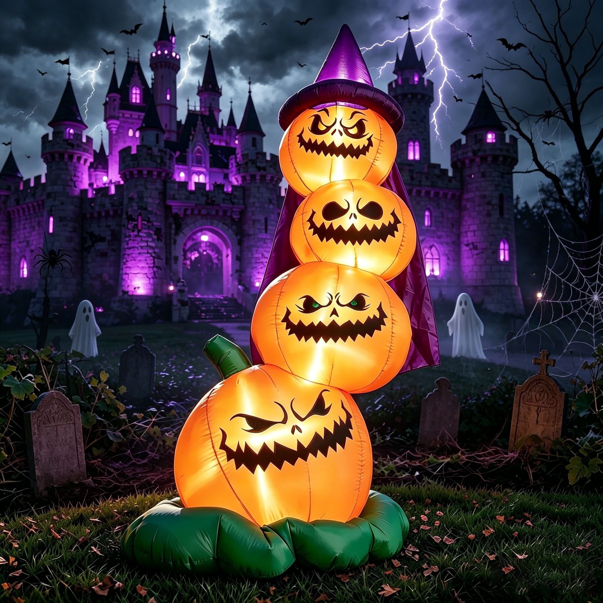 Joyfy 6 FT Halloween Inflatables Stacked Pumpkins with Build-in LEDs for Porch,Halloween Pumpkin Decor Blow up Yard Decorations