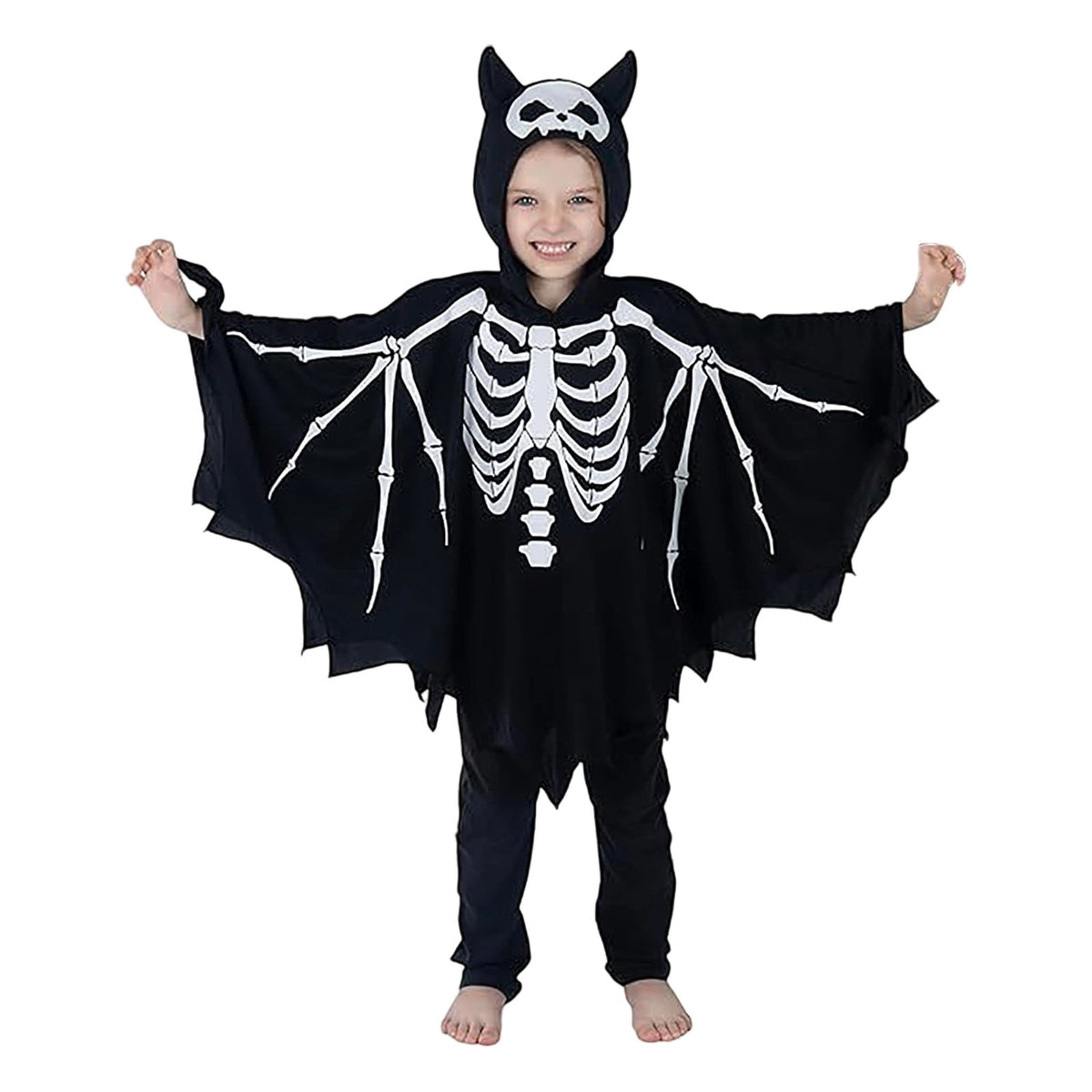 TBWNWG Halloween Boys Skeleton Jumpsuit Scary Bone Outfit Kids Party Cosplay Theme Dress Up Bat Hooded Unisex Long Sleeve,Sizes 5-6 Years
