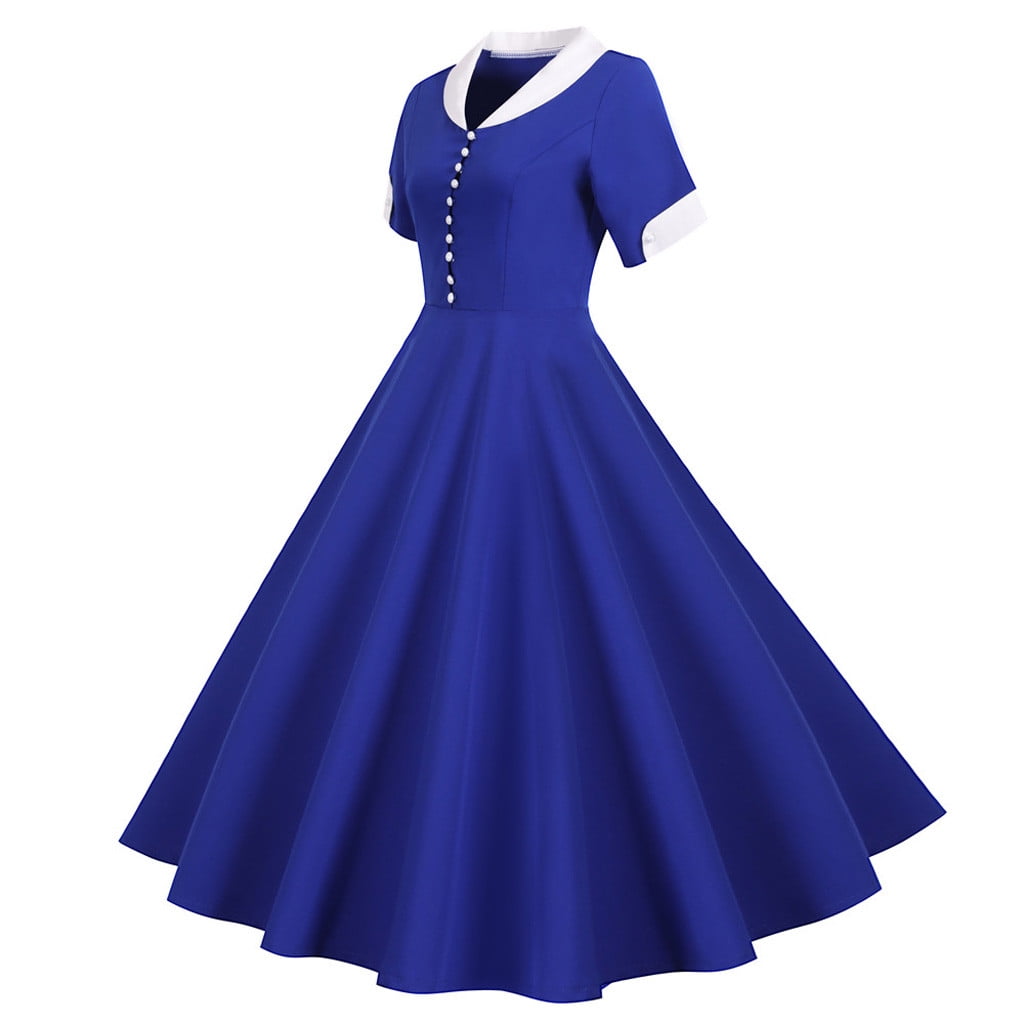 Tejiojio Women Clothes Women's 1950s Retro Dress Short Sleeve Vintage Swing Dress