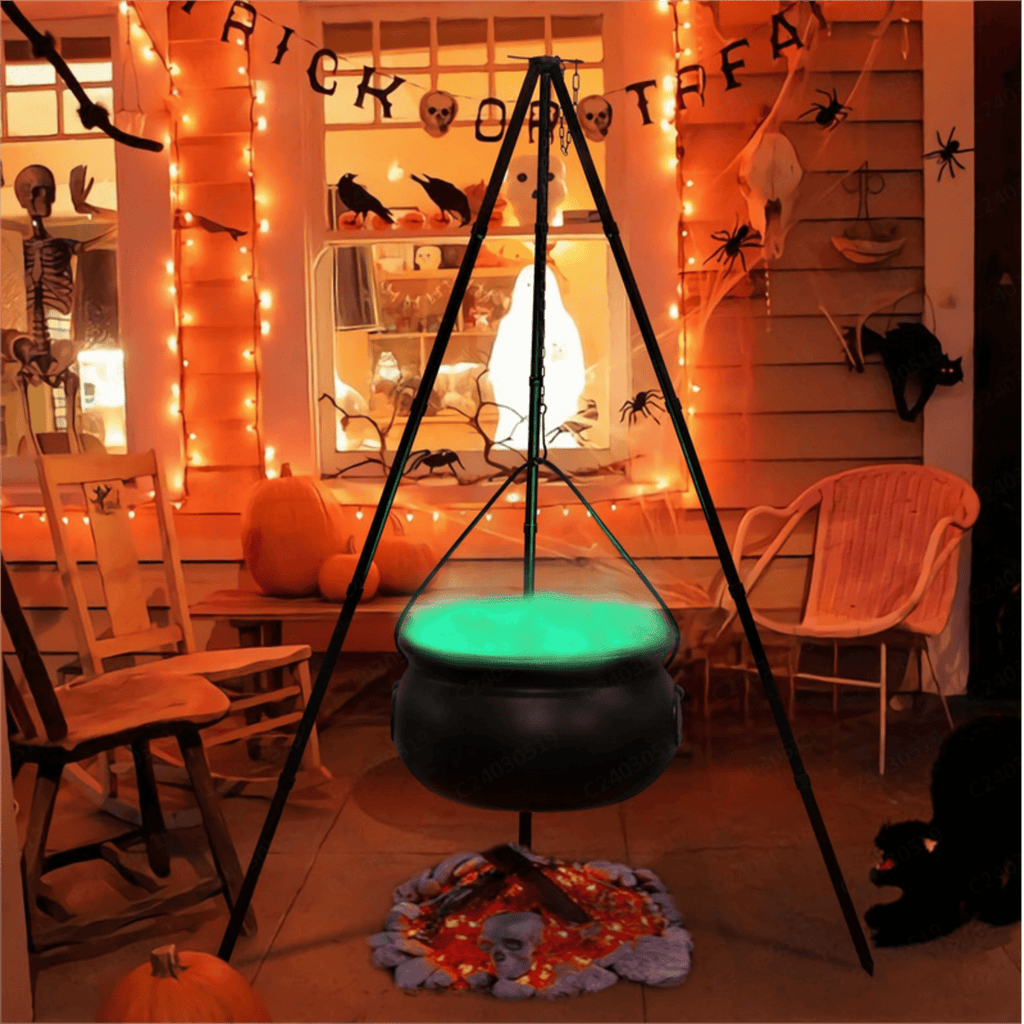 Tepsmf Large Cauldron Halloween Decor On Tripod with Timer Lights - Plastic Cauldron Witch Halloween Decorations for Porch Yard