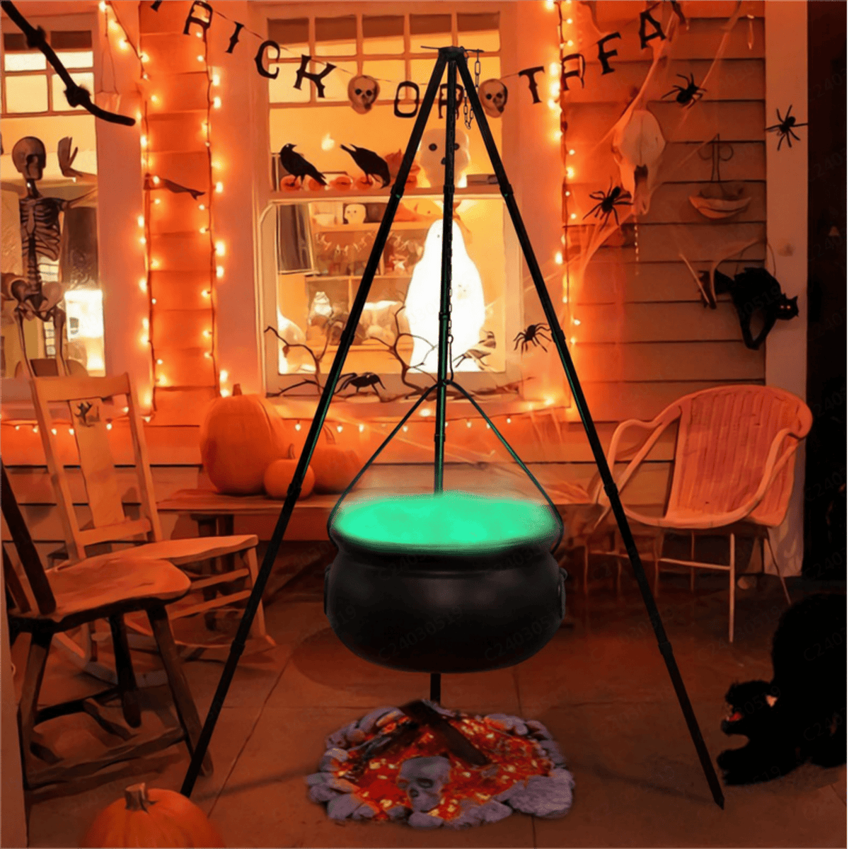 Tepsmf Large Cauldron Halloween Decor On Tripod with Timer Lights - Plastic Cauldron Witch Halloween Decorations for Porch Yard