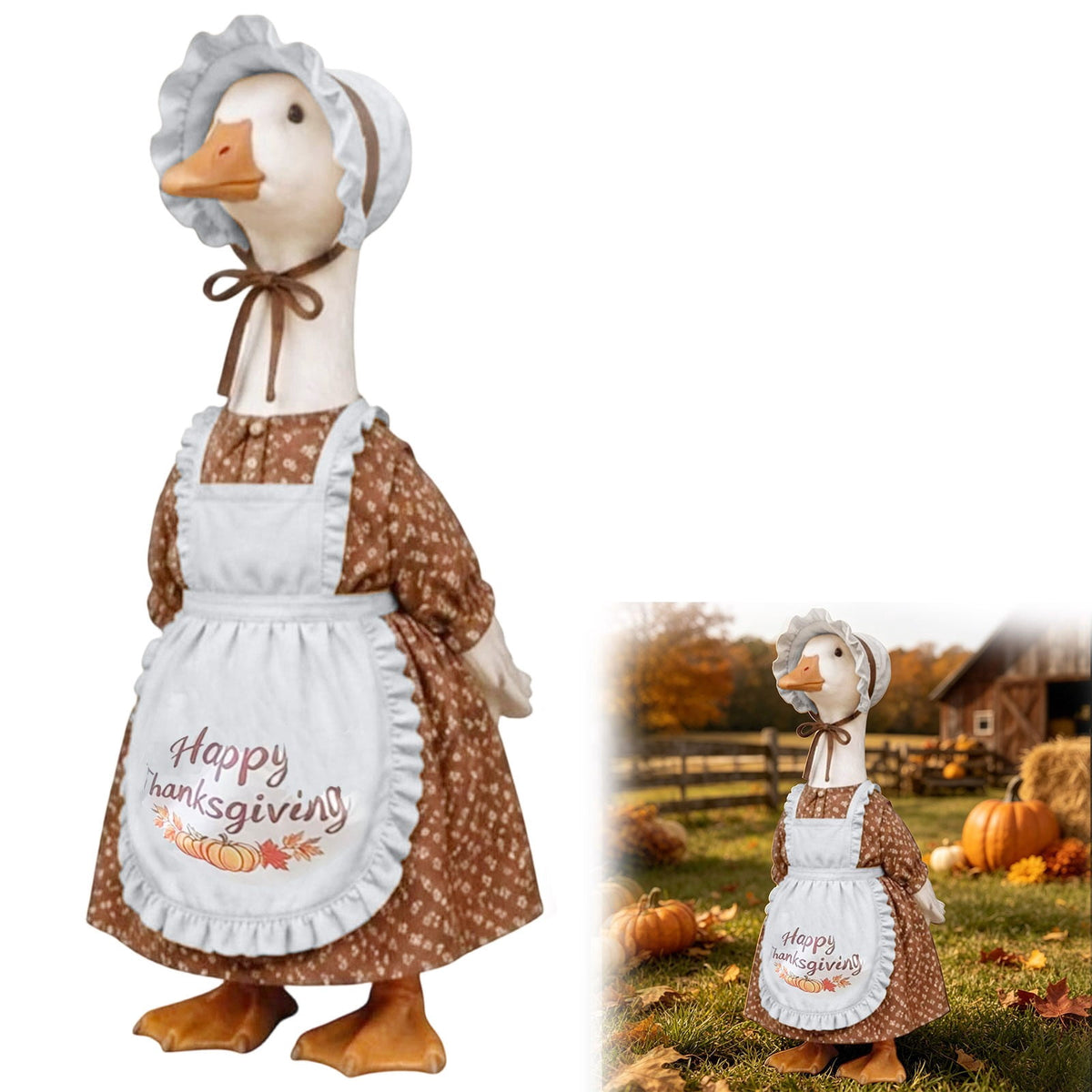 Thanksgiving Harvest Outfit for 23" Porch Goose, Goose Fall Theme Dress in White&Orange with Headwear Fall Harvest Decor for 23" Goose Outdoor Patio Yard Lawn Decoration