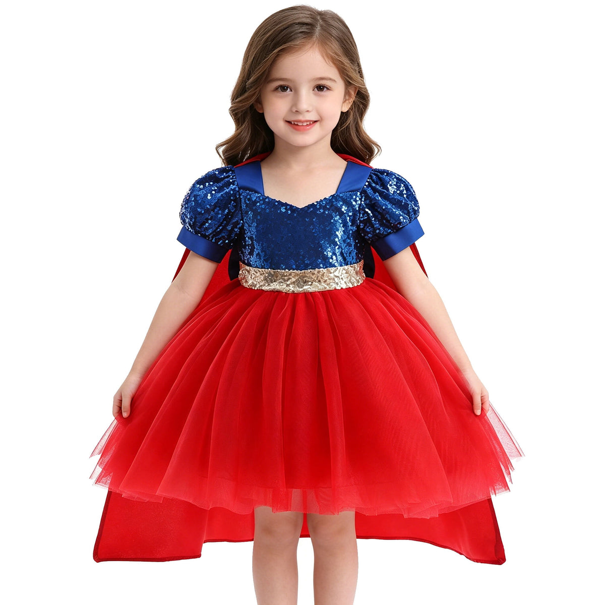 Girls Sequin Tutu Dress Glitter Superhero Knee-Length Party Gown with Detachable Bow Fantasy Outfit for Kids