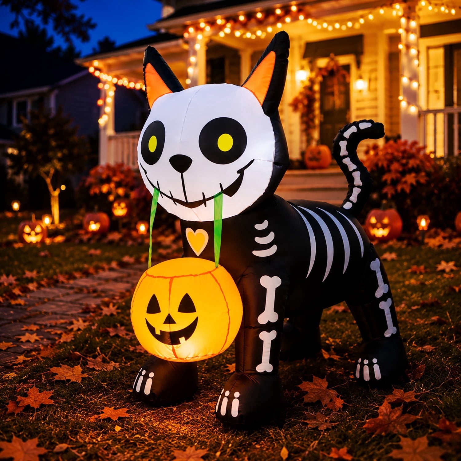 Toiyjofe 5.5 ft Halloween Inflatable Ghost with Pumpkin, LED Lighted Cute Halloween Yard Decoration for Porch, Lawn, Walkway & Party