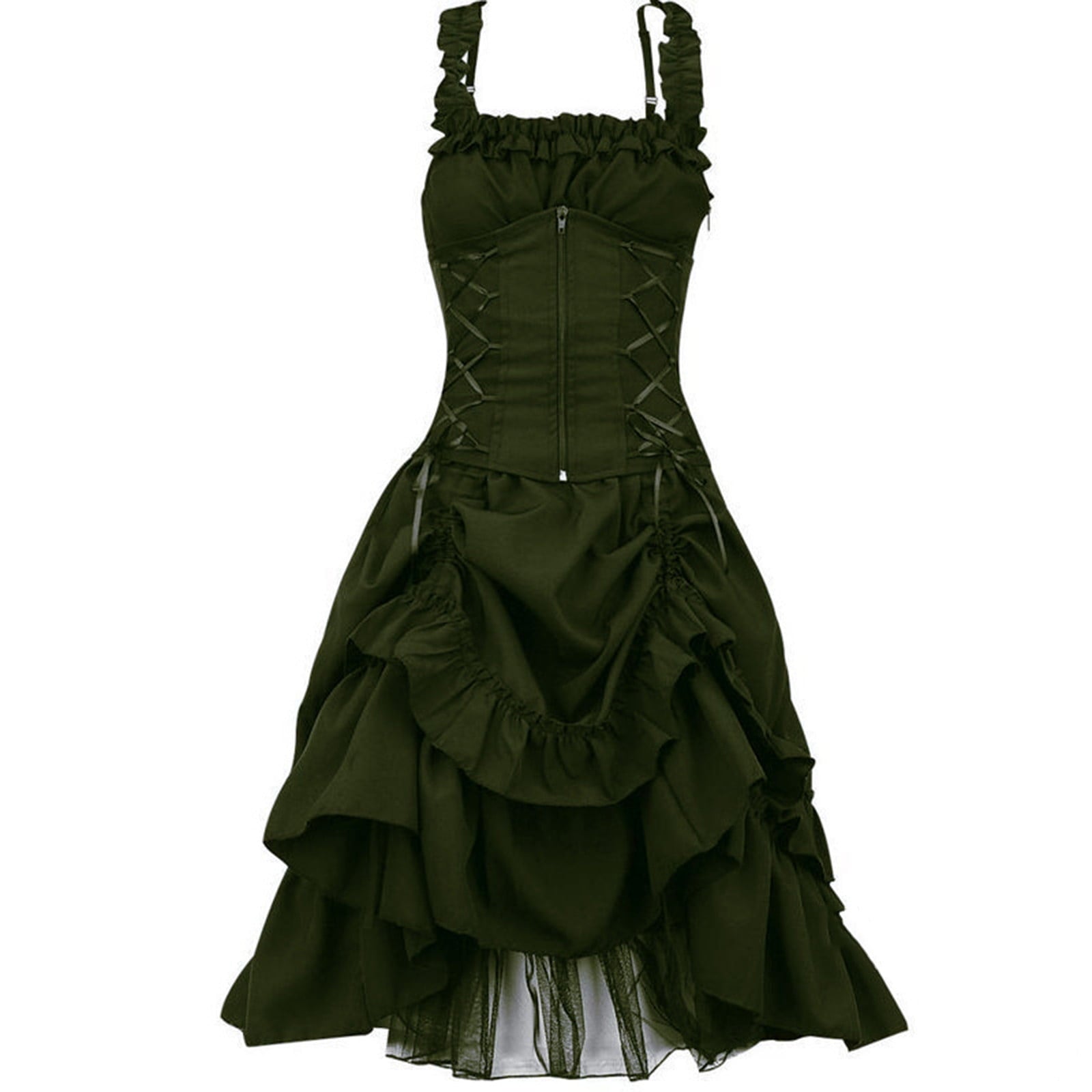 UPPADA Halloween Costumes For Womens Sleeveless Irregular Gothic Dress Ruffle Steampunk Dress Corset Square Neck Layers Dress