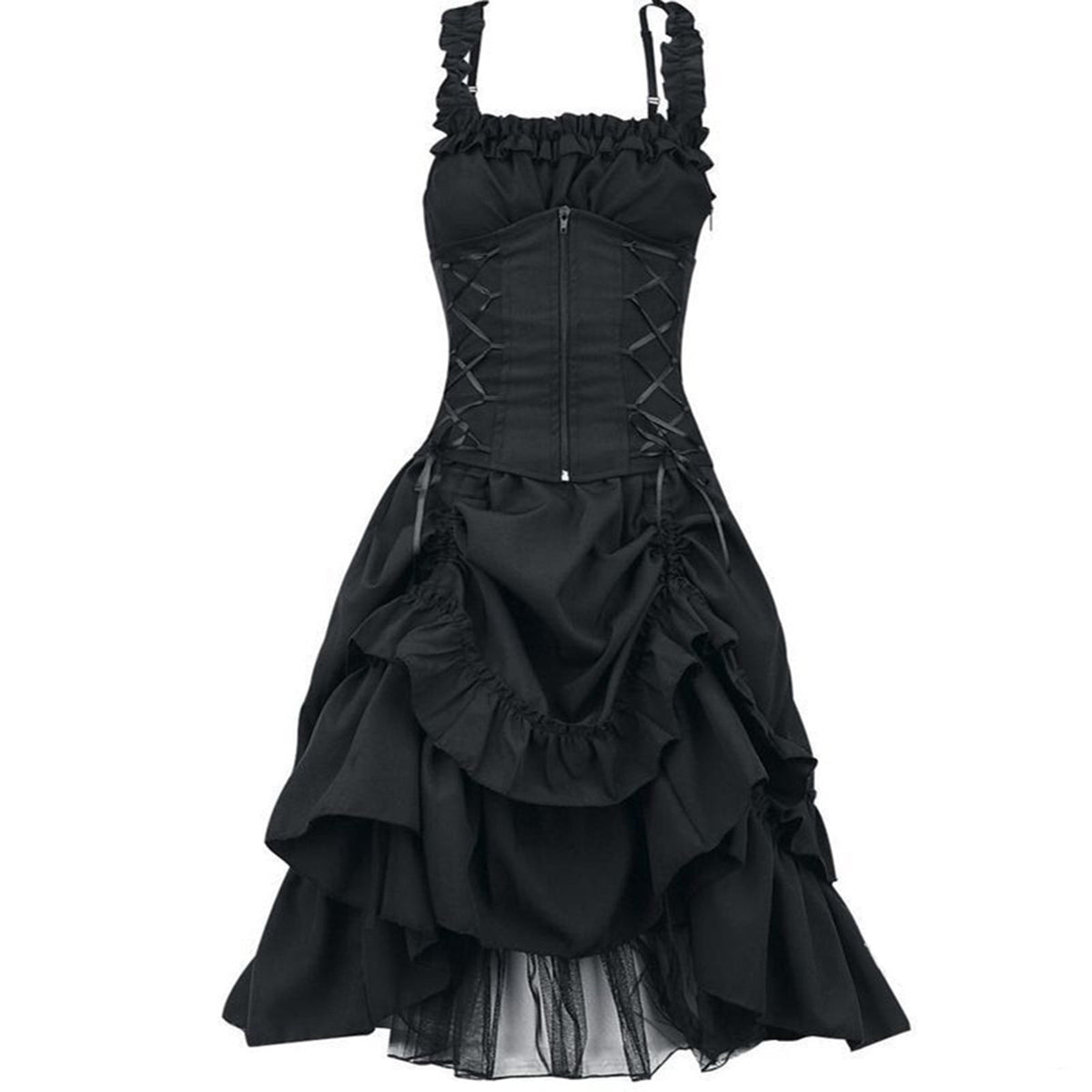 UPPADA Halloween Costumes For Womens Sleeveless Irregular Gothic Dress Ruffle Steampunk Dress Corset Square Neck Layers Dress