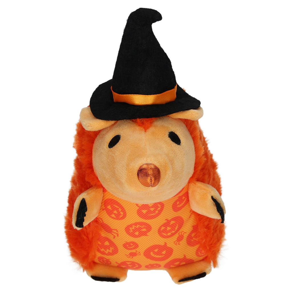 Vibrant Life Halloween Witch Hedgehog Plush Dog Toy with Squeaker, Orange, Chew Level 1