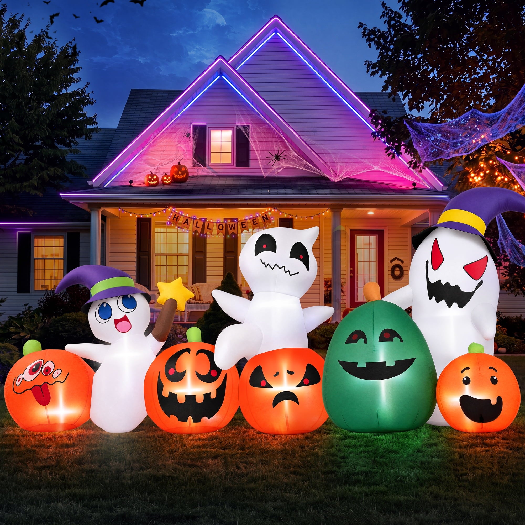 Firstness 7ft Long Halloween Inflatable with Lights,Pumpkin Ghost for Outdoor Decorations