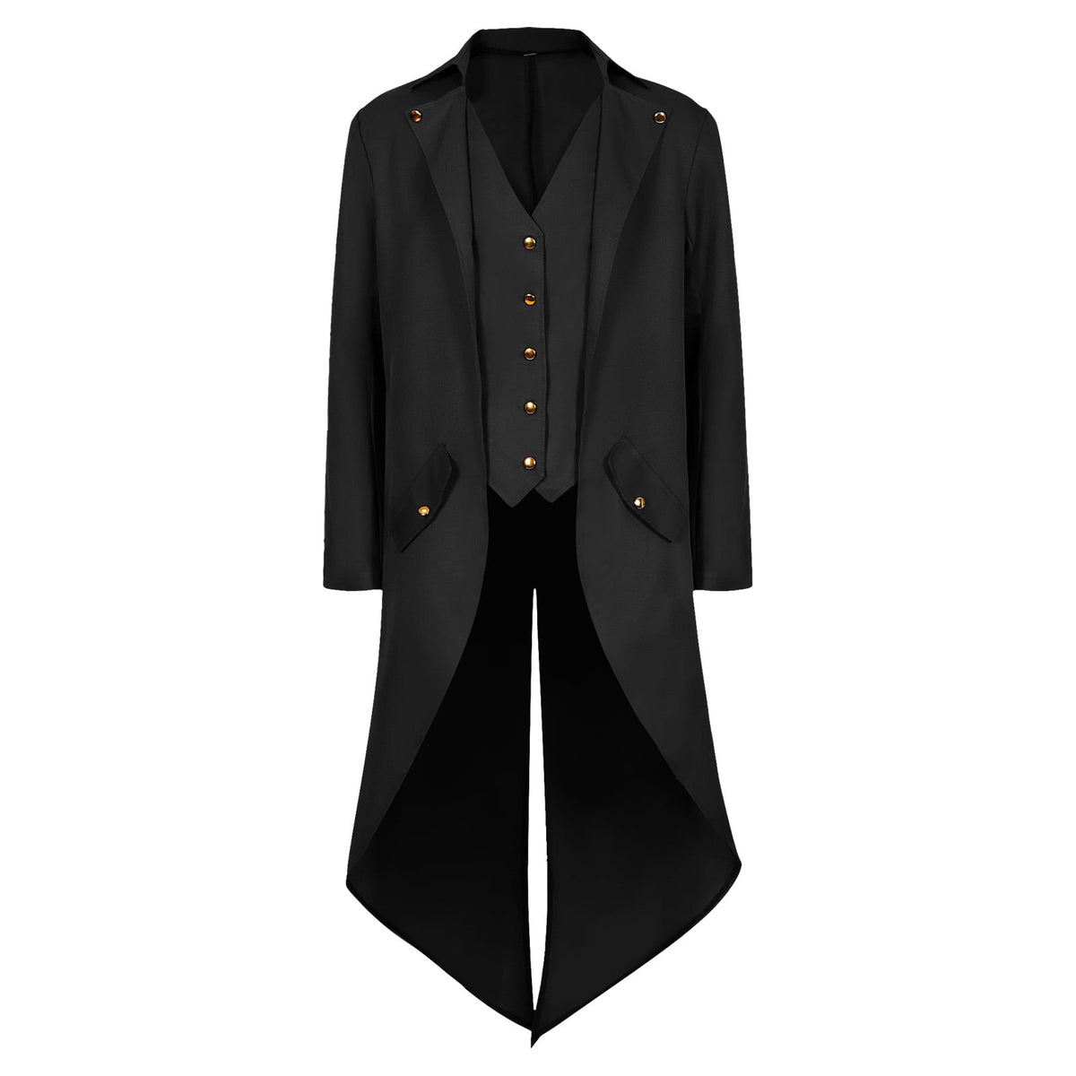 WASFDN Medieval Halloween Costumes Men's Gothic Steampunk Tailcoat Men's Medieval Victorian Jacket For Carnival Masquerade Costume,Black,XL