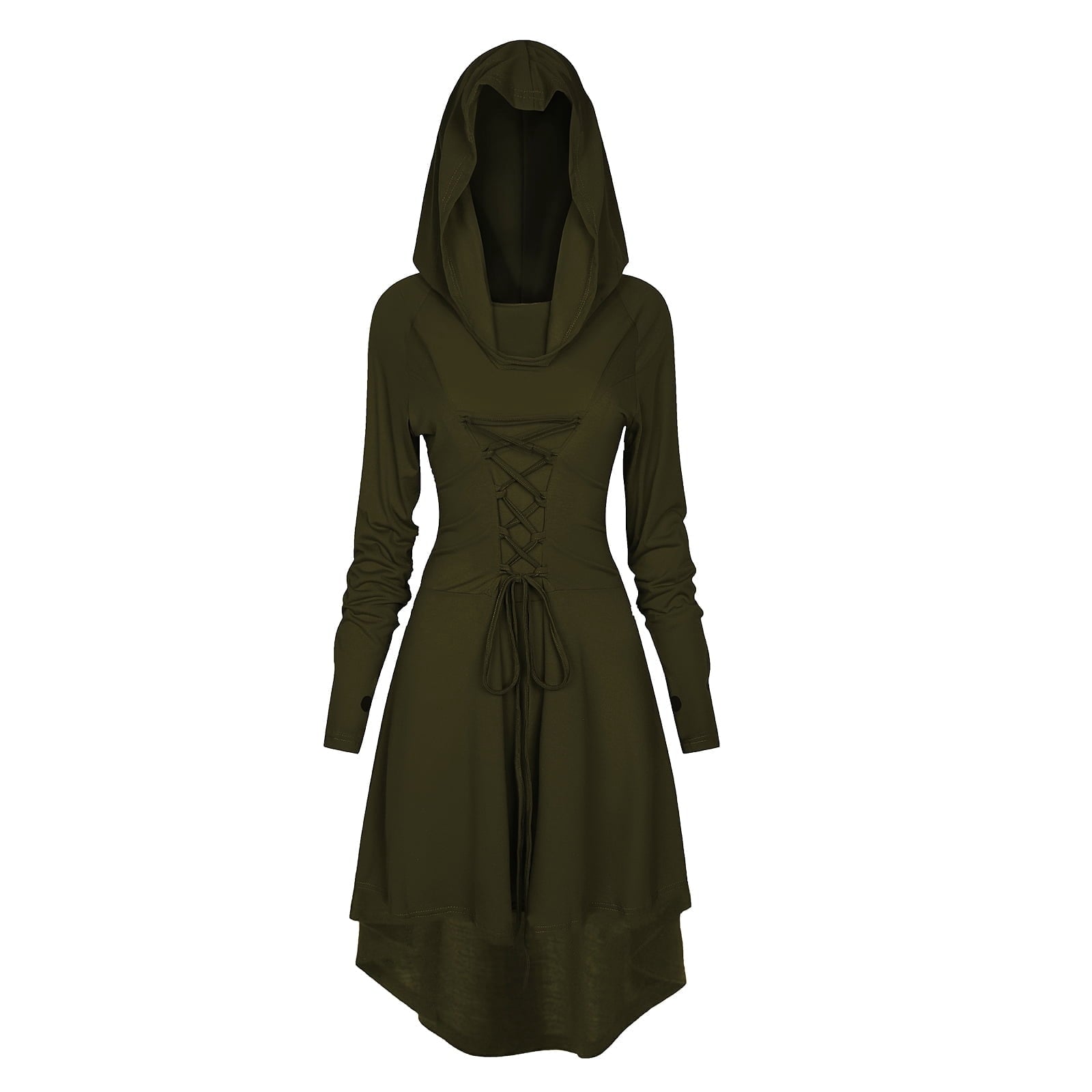 WASFDN Womens Renaissance Costumes Hooded Robe Lace Up Renaissance Dress Women Halloween Vintage Medieval Cloak(Green,L)