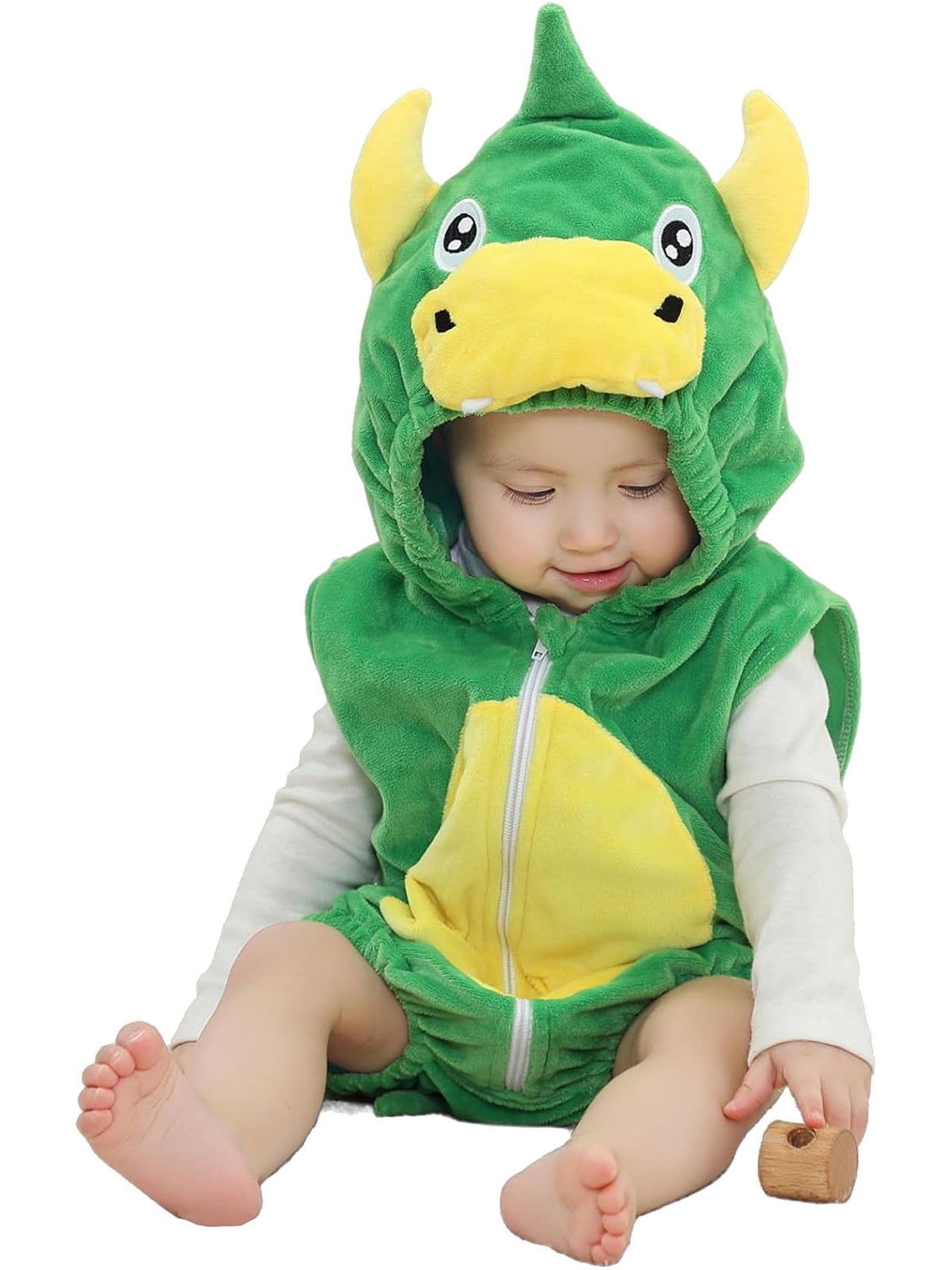 WIBACKER 0-24M Baby Boy Dinosaur Costume for Themed Parties and Halloween, Flannel Hooded Outfit Suit