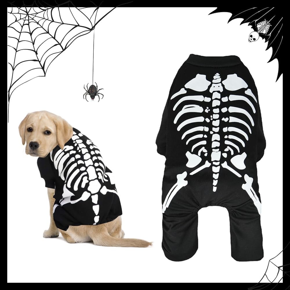 WILLED Halloween Skeleton Costume for Dogs and Cats, Pet Skeleton Jumpsuit Cosplay for Small Medium Large Dogs, Dress Up Apparel