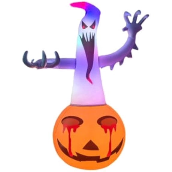 Wick's Outdoor Living /Self Inflatable 4FT Inflatable Pumpkin Ghost Halloween Decoration with LED Lights