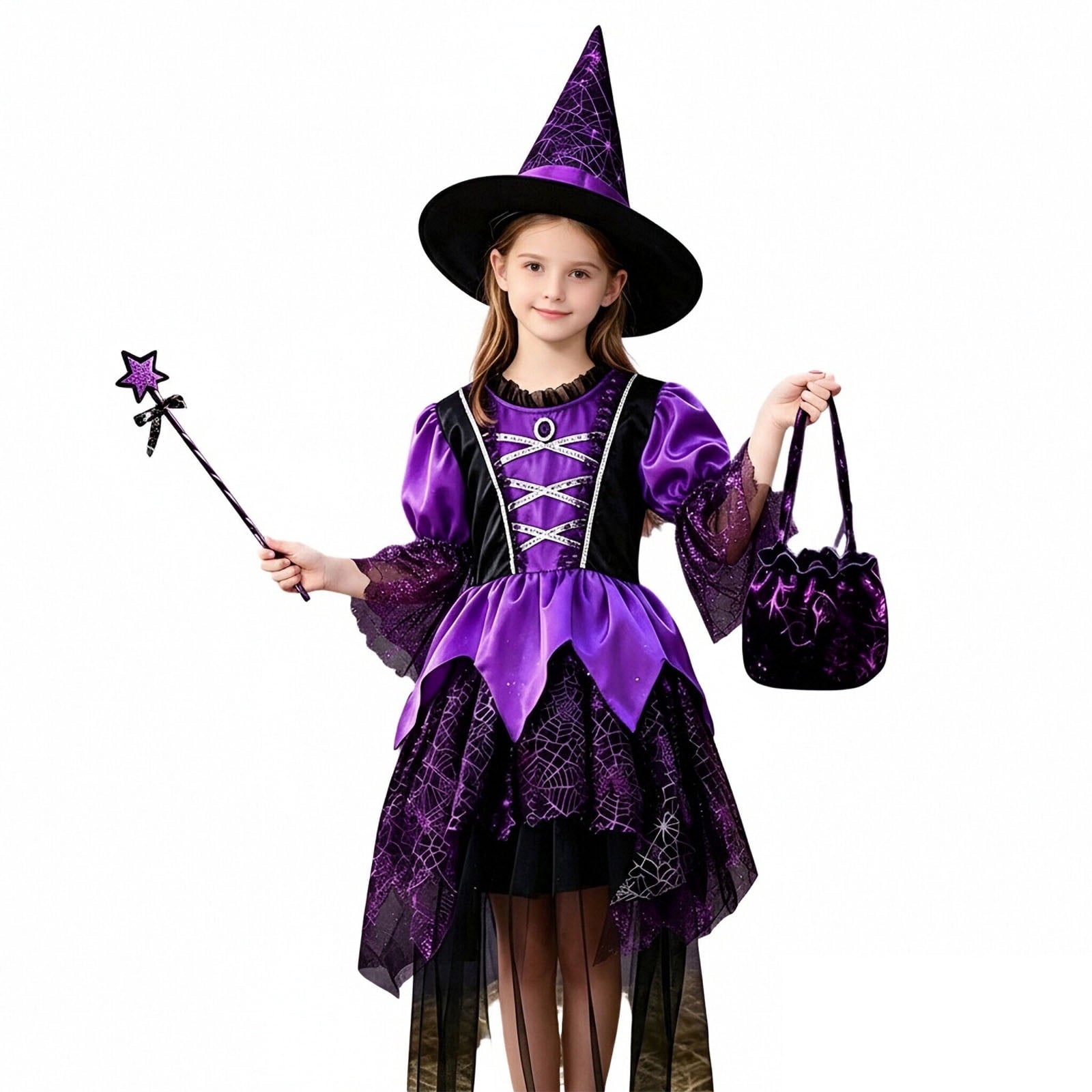 Witch for Girls Tutu Dresses Hats Witch Set Halloween Dress up Party Girls Size 3-12 Years