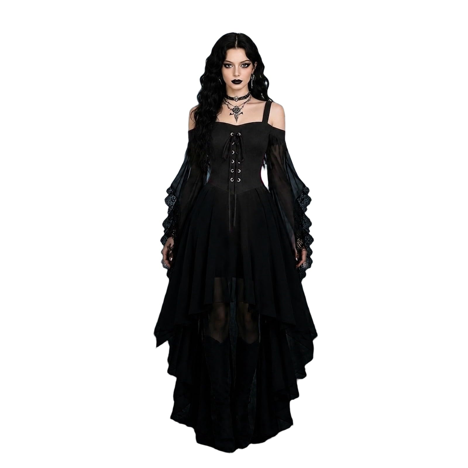 Witch Dress Women 2026 Halloween Costumes Woman Adults Medieval Vampire Butterfly Sleeve Mesh Gothic Outfits Red S