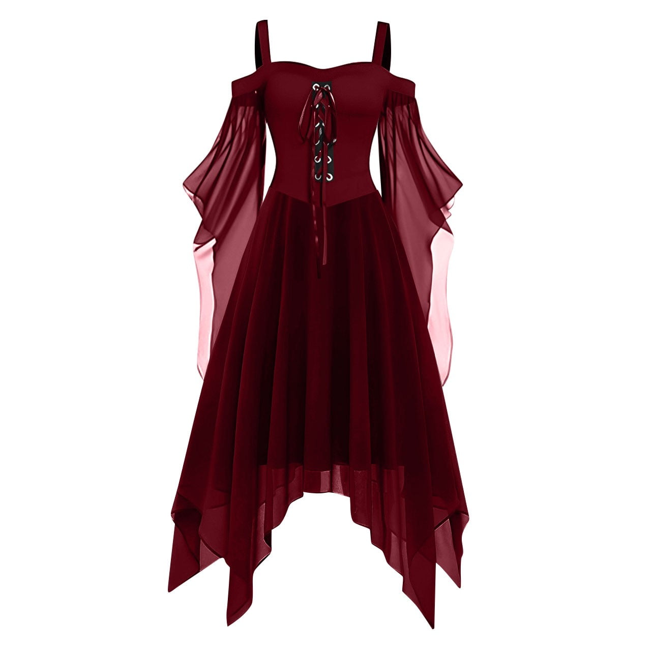 Medieval Renaissance Hooded Dress for Women, Silver Gothic Witch Costume with Lace-Up Corset, Vintage Velvet Long Sleeve Gown for Halloween Cosplay Renaissance Wedding Themed Party-Dark Blue/L