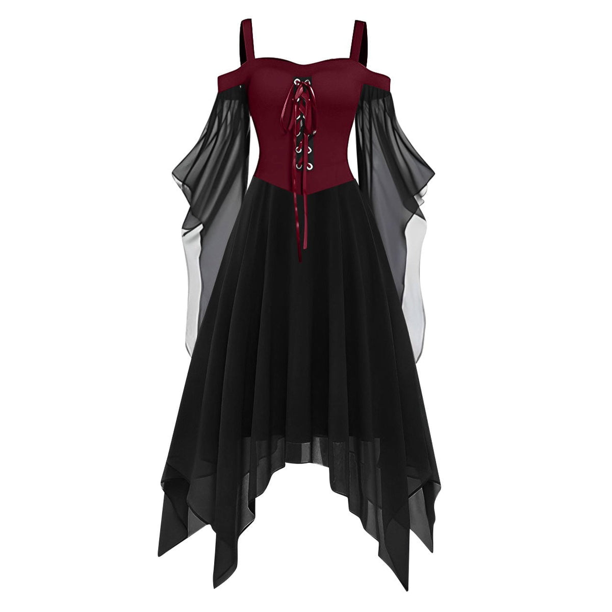 Medieval Renaissance Hooded Dress for Women, Silver Gothic Witch Costume with Lace-Up Corset, Vintage Velvet Long Sleeve Gown for Halloween Cosplay Renaissance Wedding Themed Party-Dark Blue/L