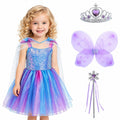 WonderStone Princess Dress for Girls, Fairy Costume Dress-Up with Luxury Accessories, Purple Tutu Outfit for Birthday Parties, Kids & Toddlers Ages 5-6