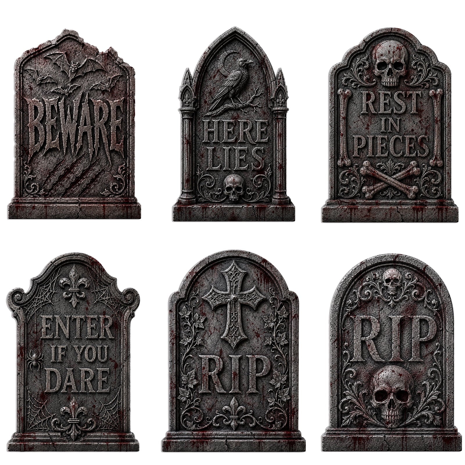 Yalumo Halloween Tombstone Decorations Outdoor, 6 PCS 17" Graveyard Tombstones with Stakes for Lawn Garden Cemetery Halloween Party Decor
