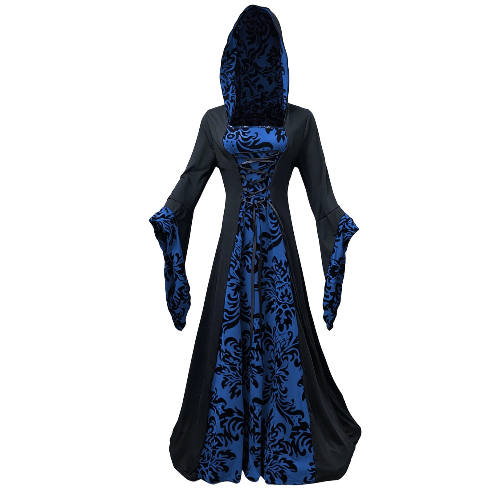 ZGRBOU Womens Vampire Witch Dress Halloween Cosplay Costumes Masquerade Hooded Gown Dress Medieval Gothic Dress Plus Size