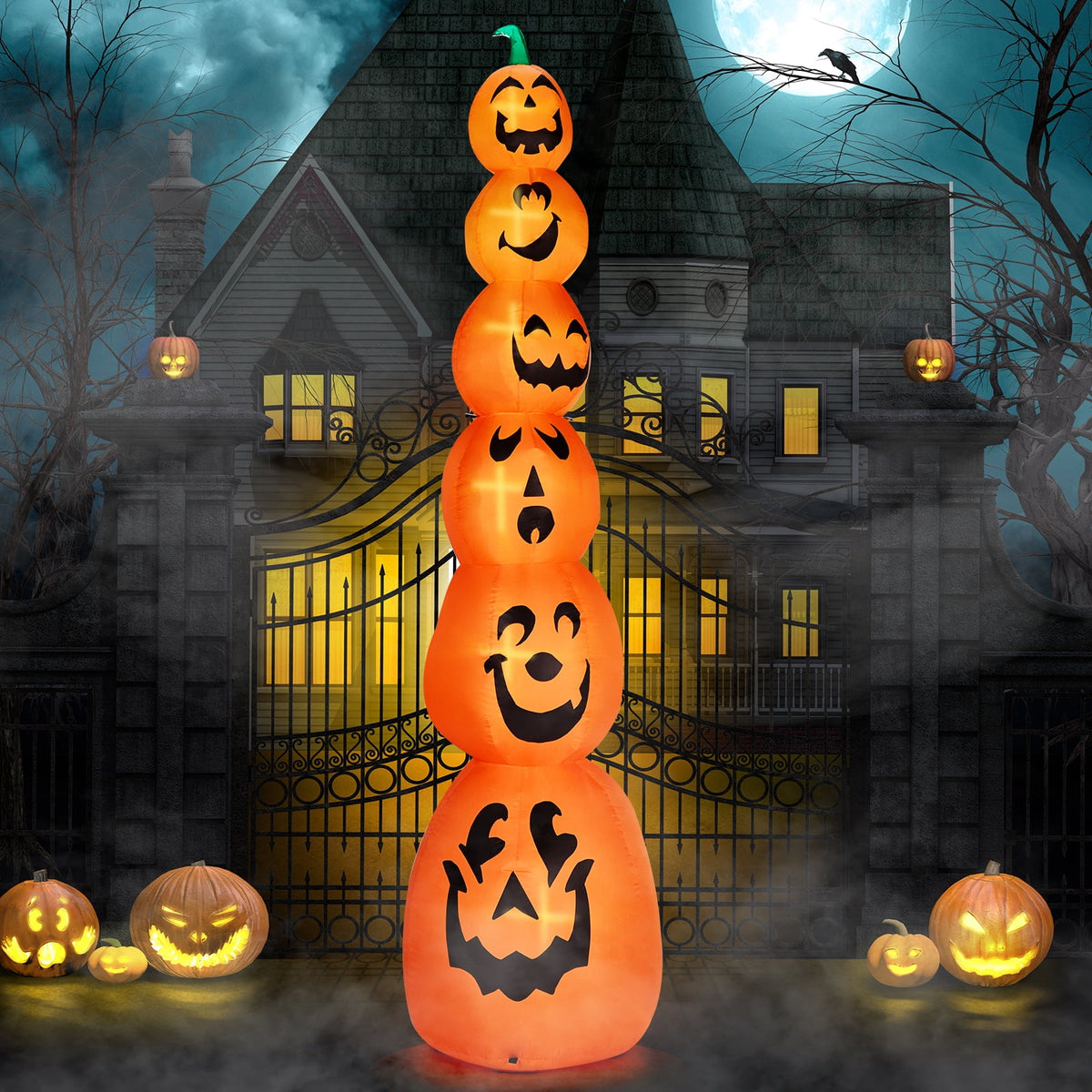Zimtown 9 FT Halloween Inflatables Pumpkin, Halloween Decoration Blow up Pumpkins w/ Build-in LEDs for Halloween Party