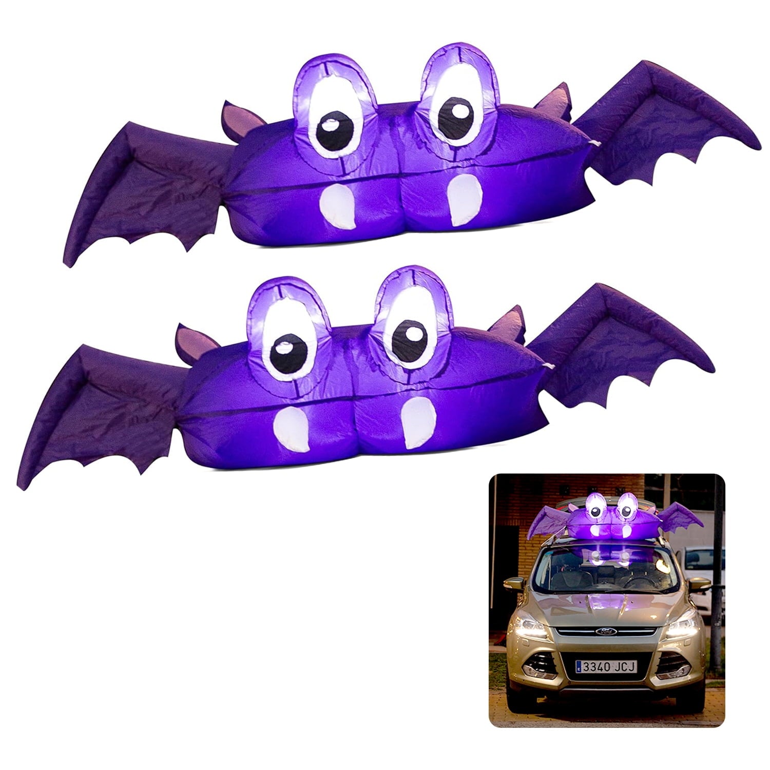 Zone Tech 6 FT Inflatable Bat Car Trunk Decor with Built-in LEDs, Blow Up Decoration for Halloween (1-Pack)