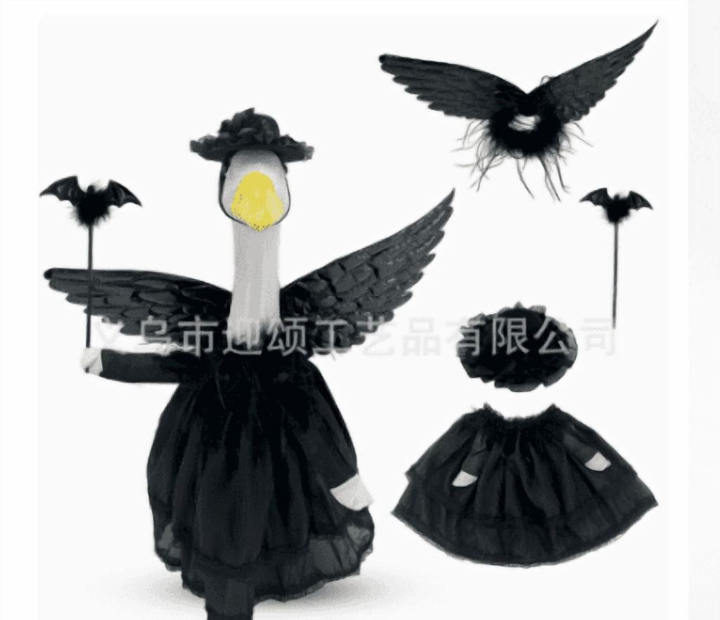 Bat Witch Hat Spiderweb Halloween Goose Clothes Fit 17/23In Cement Plastic Lawn Goose, Stylish Full Set for Outdoor Yard Patio Garden Seasonal Halloween Home Ornamental Arrangement