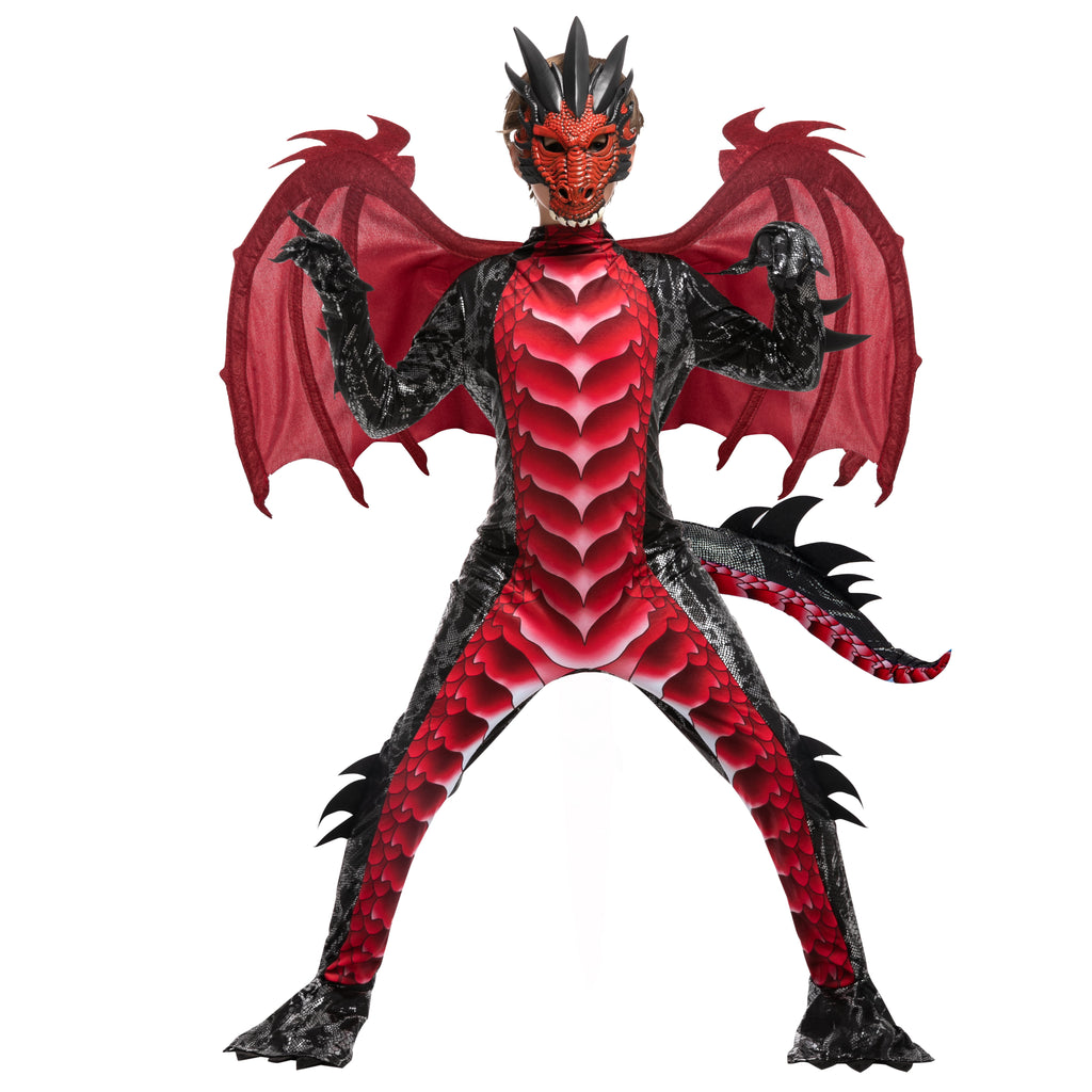 Joyfy Dragon Costume for Kids Boys Dragon Costume with Dragon Wings, Tail and Mask Outfits Set for Toddlers Halloween Dress Up 5-12 Years