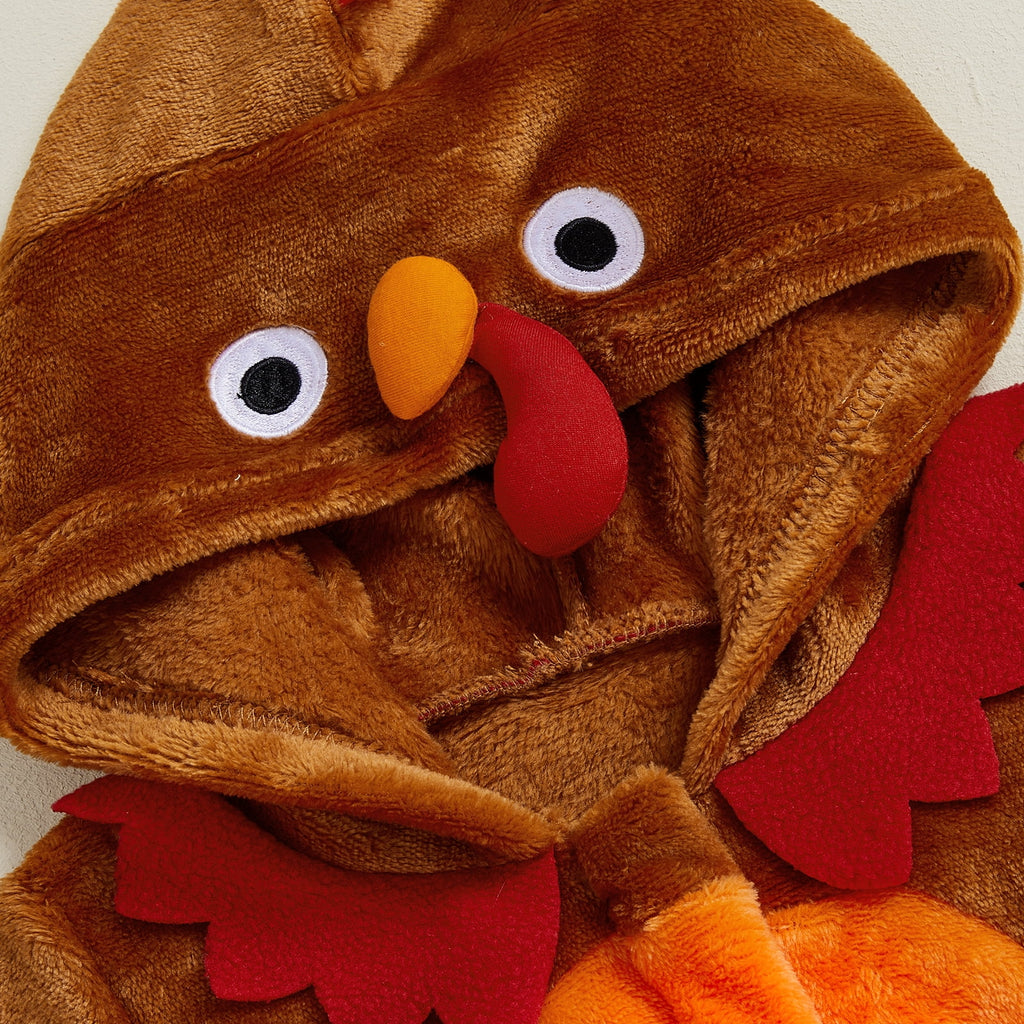 RUINIXCW Toddler Baby Girl Boy Thanksgiving Turkey Costume Kids Halloween Animal Costume Infant Baby Boy Girl Fall Winter Clothes Warm Flannel Romper Long Sleeve Hooded Zip Up Jumpsuit
