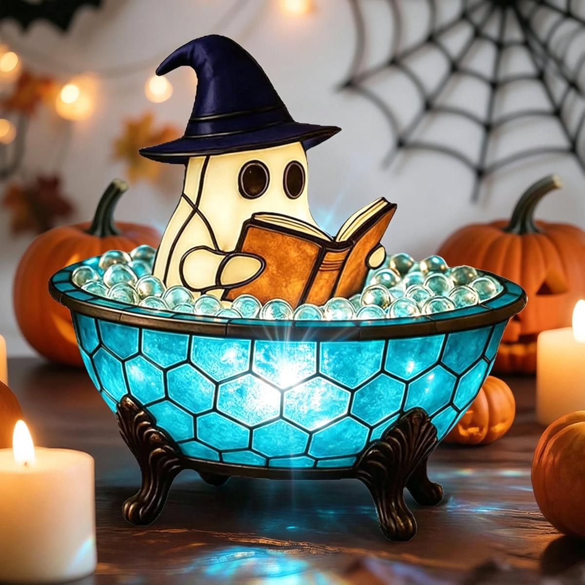 Clearance Halloween Ghost Bubble Bath Lamp, Cute Bathtub Ghost Night Lights for Halloween Decor, Reading Books Nightlight, Halloween Decorations for Indoor Readers & Book Lover Desk Home Party Gifts