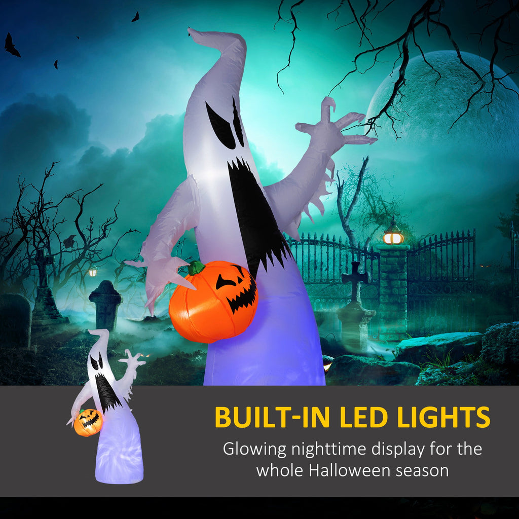 HOMCOM Inflatable Ghost with Pumpkin, Halloween Outdoor LED Lighted Yard Decoration, Waterproof