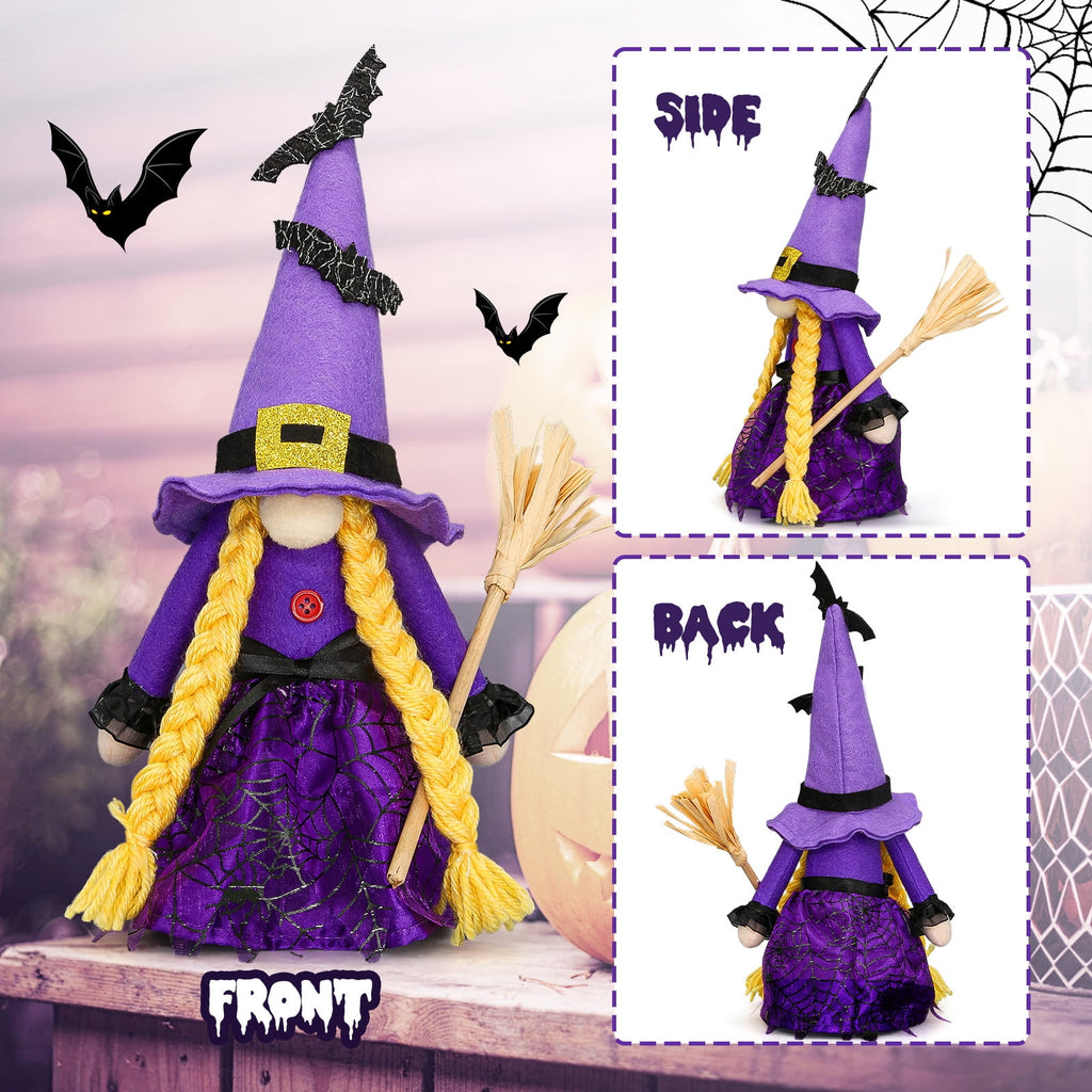 Molumo Halloween Gnomes Decorations Indoor, 3 Packs Handmade Cute Witch Hocus Pocus Halloween Decorations for Home, Office, Party, Funny Halloween Gifts