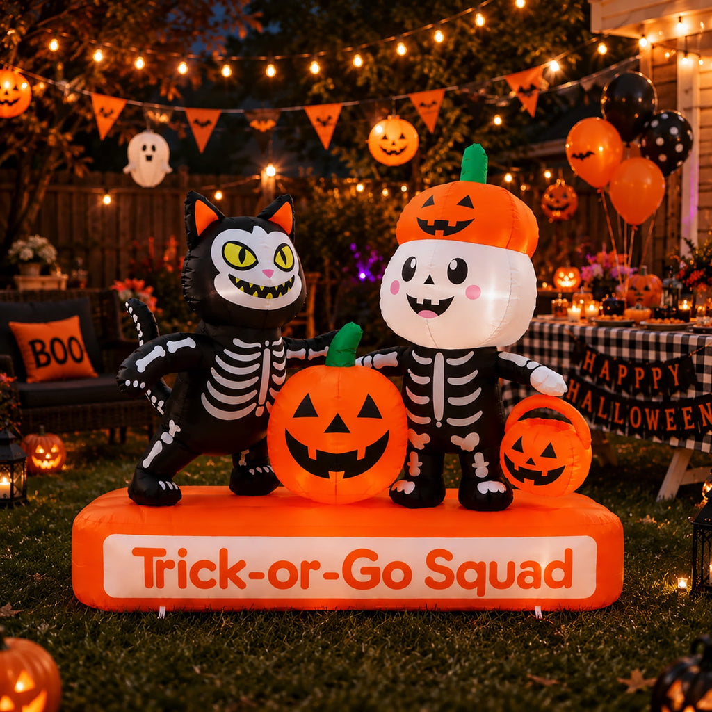 Toiyjofe 5.5 ft Halloween Inflatable Ghost with Pumpkin, LED Lighted Cute Halloween Yard Decoration for Porch, Lawn, Walkway & Party