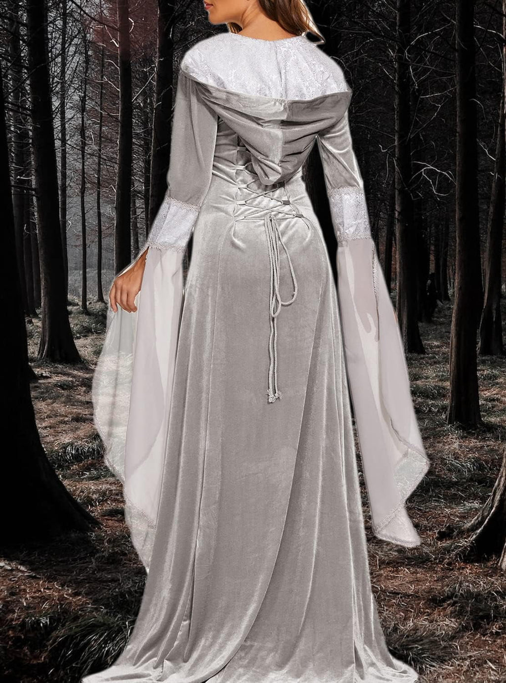 Halloween Witch Costume Women, Deluxe Witch Dress Costume, Vintage Embroidered Renaissance Gothic Hooded Vampire Gown Dress Cosplay Costumes Black M
