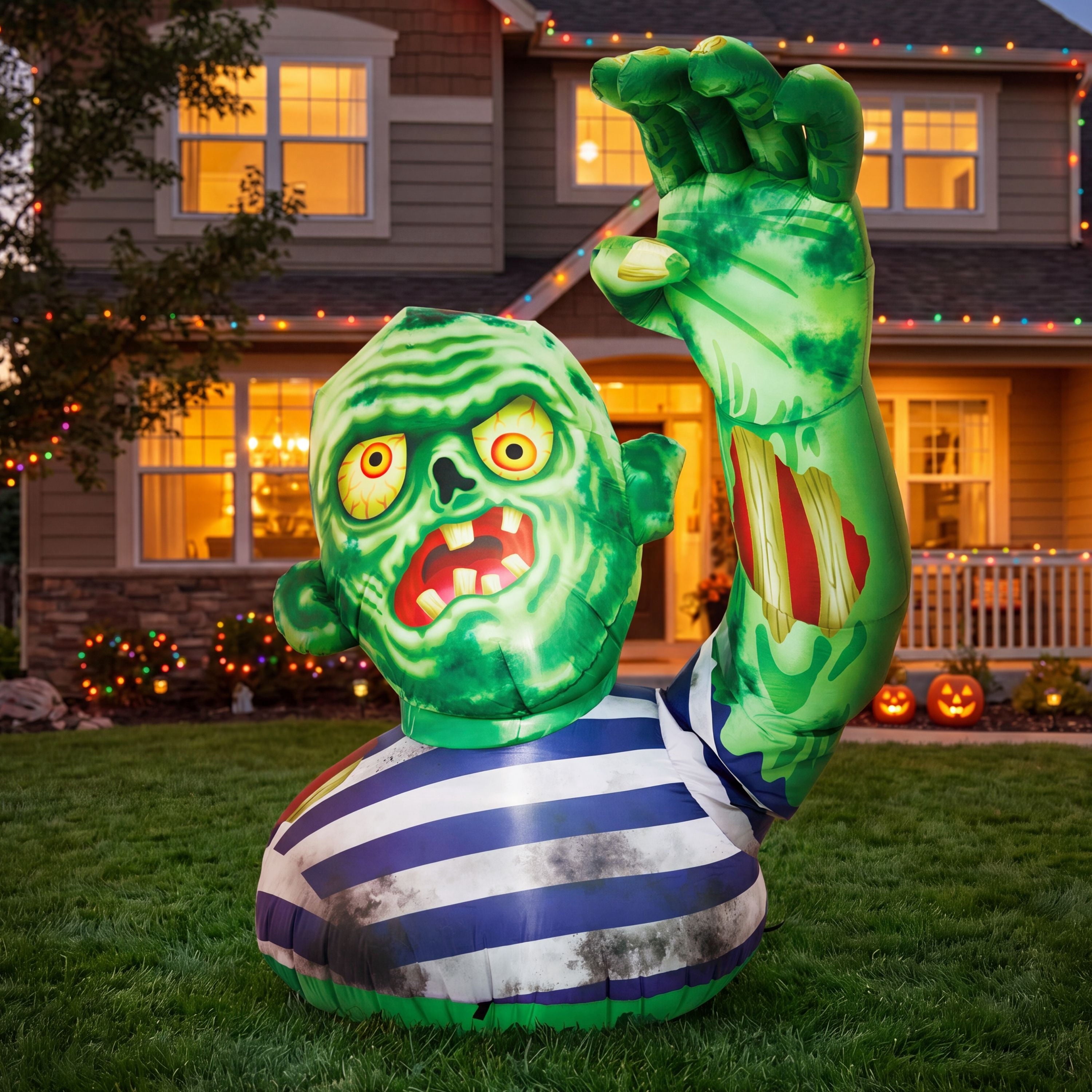 Joyfy 5.5ft Halloween Inflatables Long Light Up Skeleton Ground Breaker Halloween Inflatables Outdoor Decorations,Blow up Halloween Yard Decorations