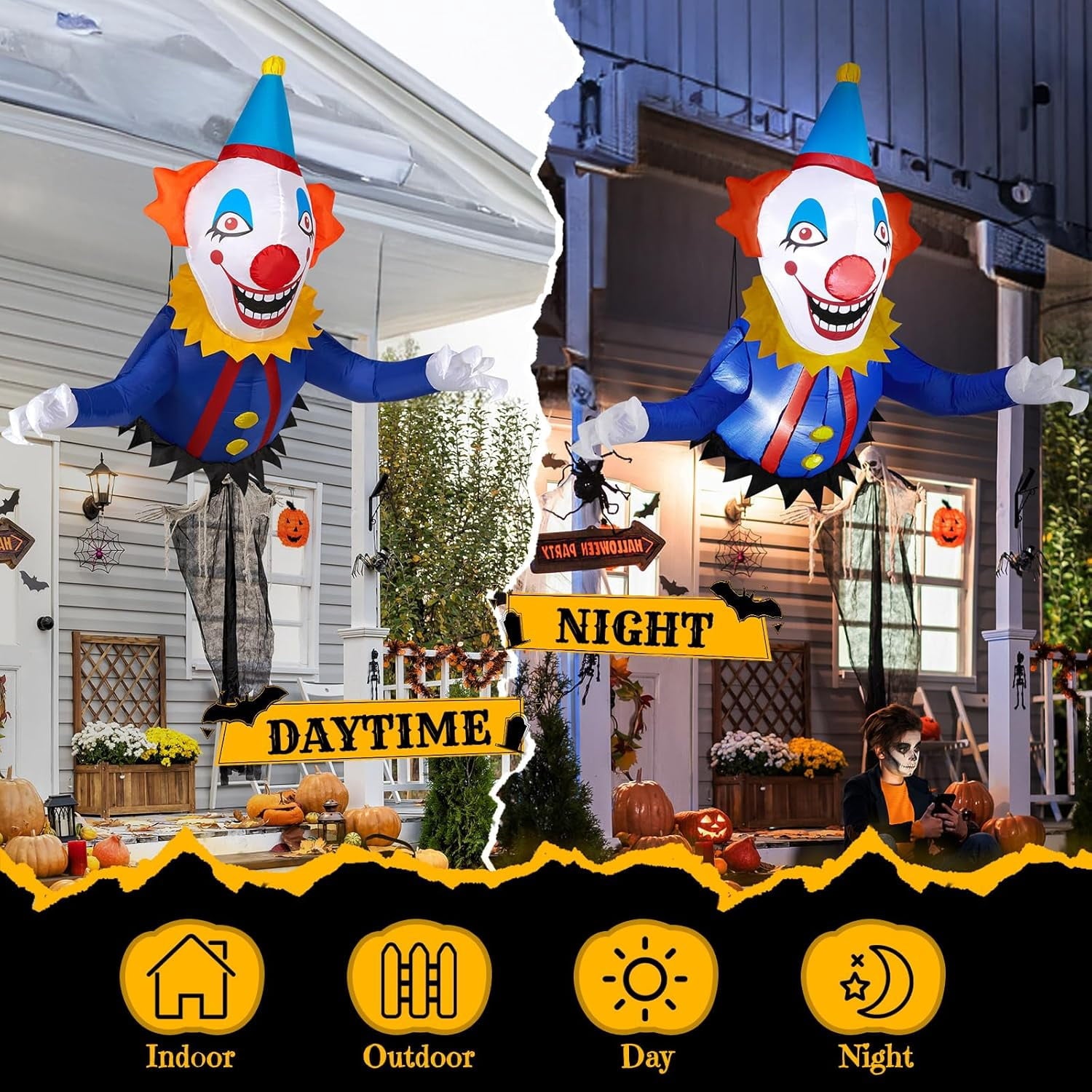 VINGLI Inflatable Halloween Outdoor Decorations Window Hanging,People Standable, Blow Up Yard Decorations, Built-in LED Lights Décor for Indoor Home Party Garden Lawn Store, 3.3FT Clown