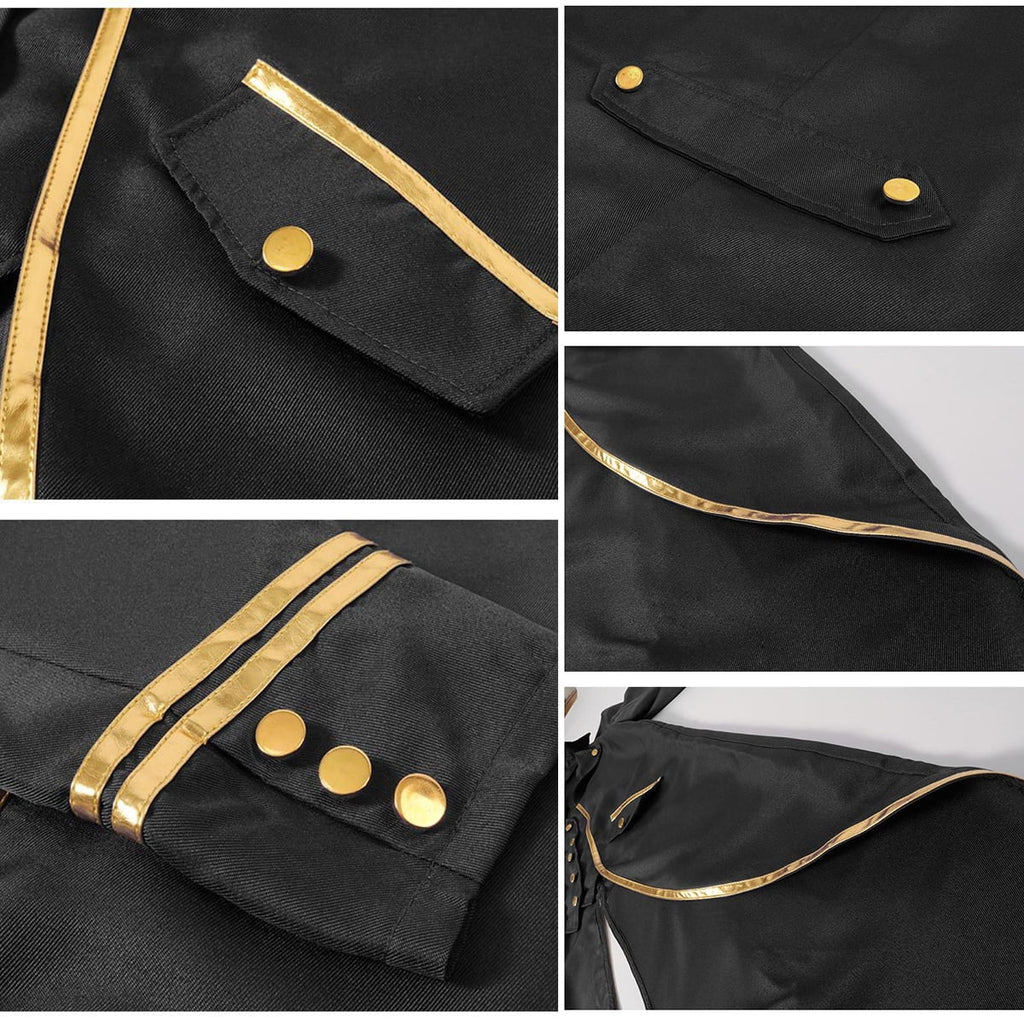 IBTOM CASTLE Men's Steampunk Vintage Tailcoat Jacket Gothic Medieval Victorian Frock Button Down Swallow Coat Uniform L Blue & Gold