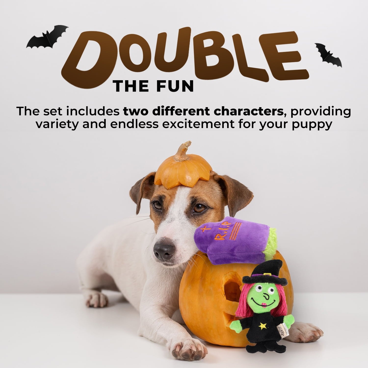 All For Paws Halloween 4-Pack Dog Toy Set - Gift Box Includes Dog Lick Mat, Puppy Squeaky Firehose Toy, Latex Dog Chew Toy & Dog Treat Dispenser