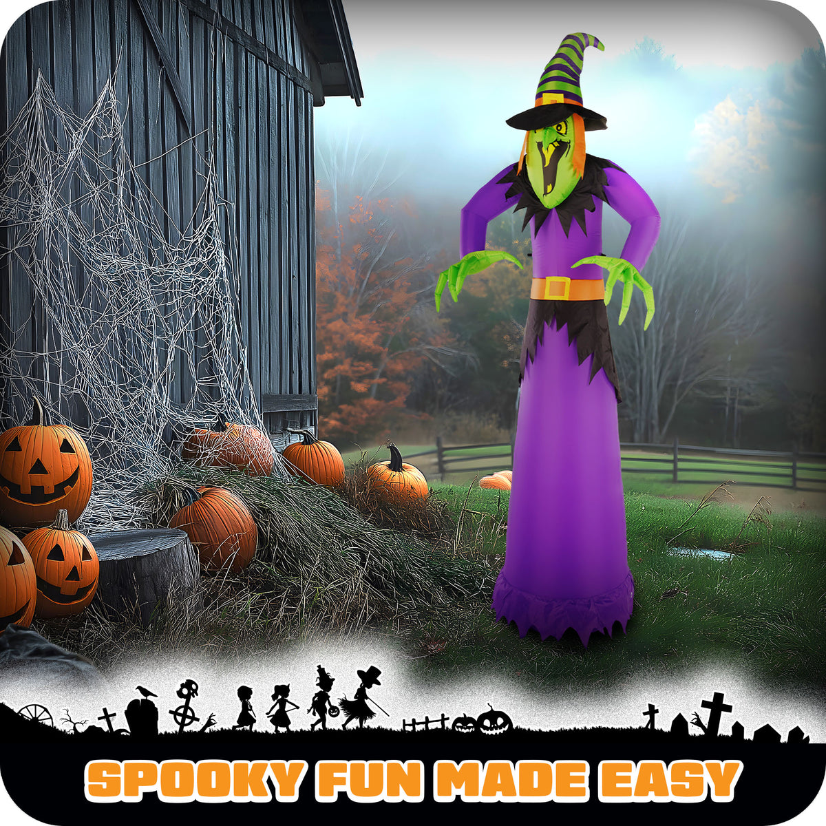 G128 10ft Witch Halloween Inflatable Outdoor Holiday Yard Decoration with LED Lights Fast Inflate