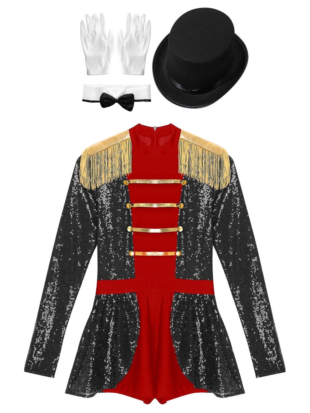iiniim Womens Ringmaster Costume Circus Ring Leader Outfit Master Lion Tamer Fancy Bodysuit Black S