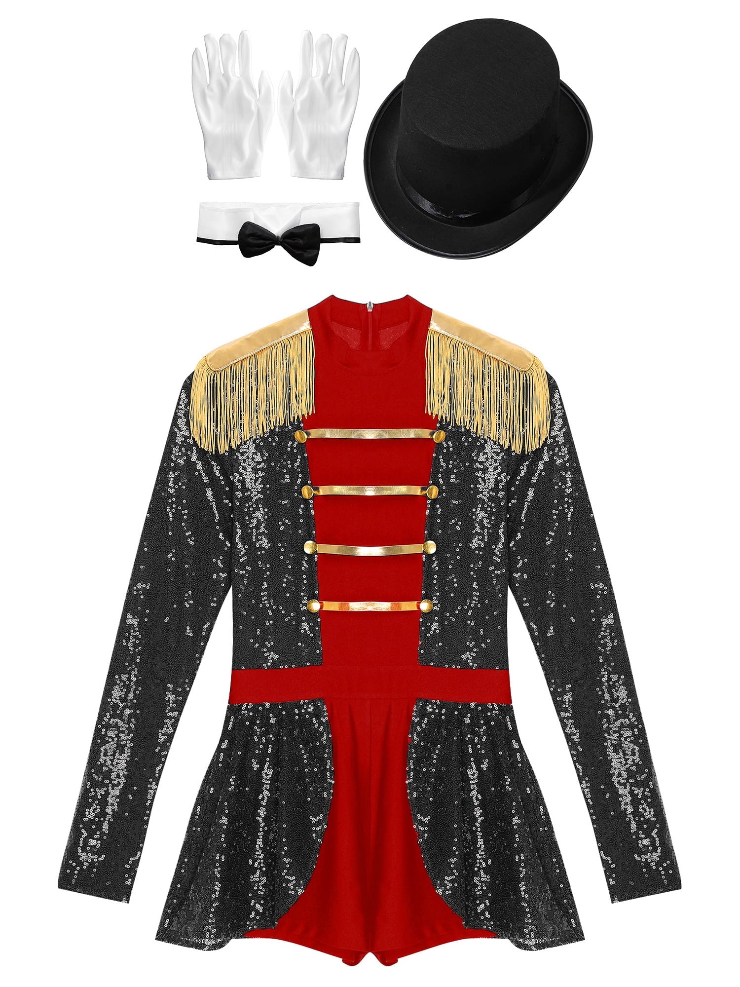 iiniim Womens Ringmaster Costume Circus Ring Leader Outfit Master Lion Tamer Fancy Bodysuit Black S