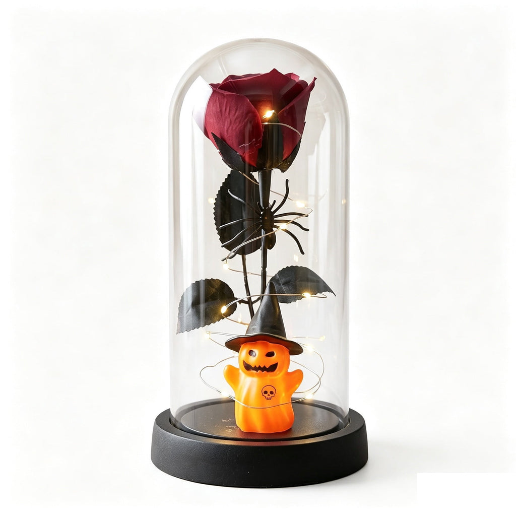 Darzheoy Halloween Decoration Ghost Cloche Lamp, with 3 Mini Figurines, Halloween Ghost Spooky, White Warm Glow, 1 Count