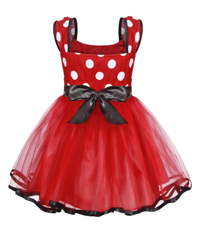 Jurebecia Girls Red Polka Dot Tutu Dress with Bow Headband, Baby Toddler Party Costume for Birthday & Cosplay (110 cm)