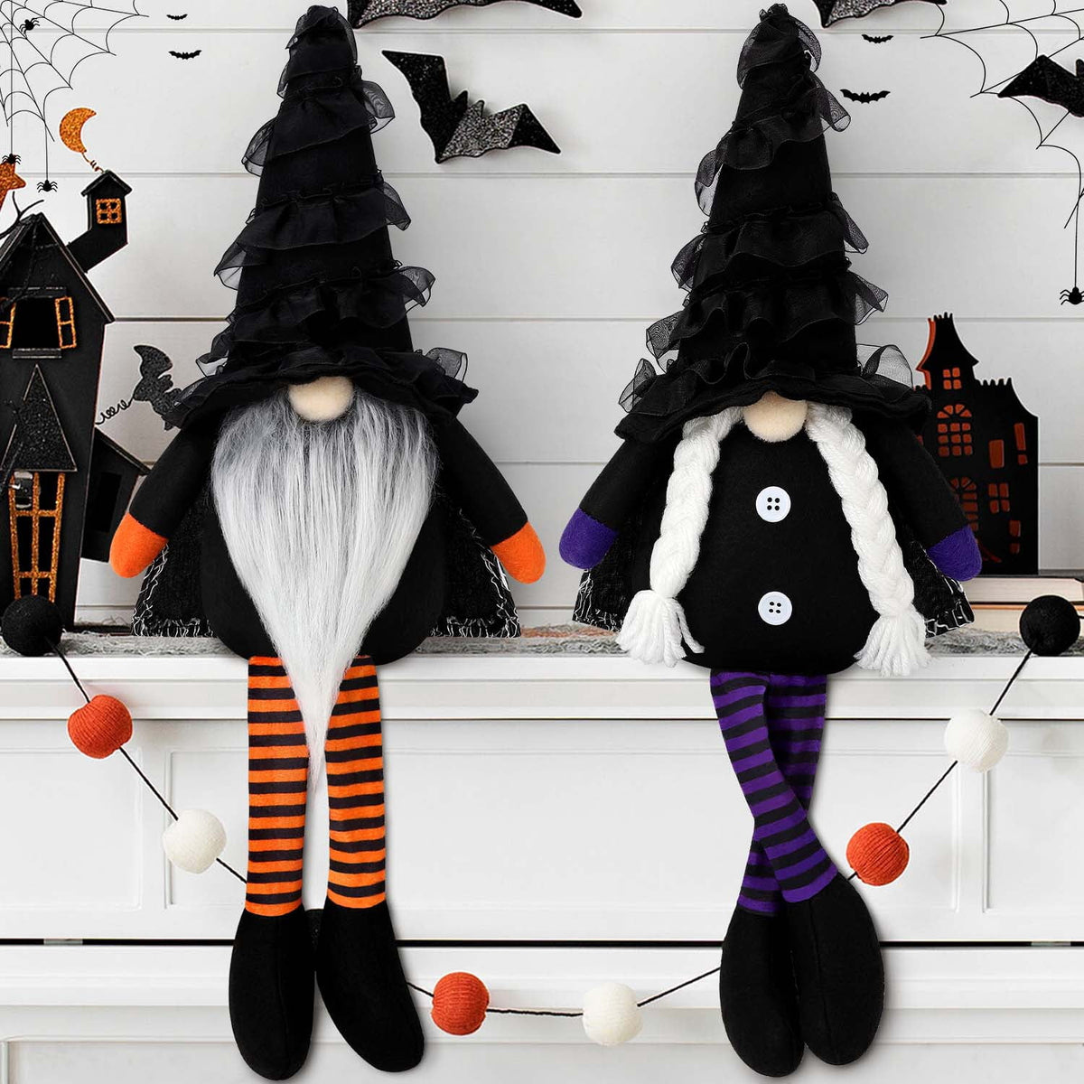 Ayieyill 2 Pack Halloween Gnomes Plush Decor, Halloween Gnome Decoration Gifts, Handmade Tomte Swedish Gnome Nisse Scandinavian Gnomes Orange