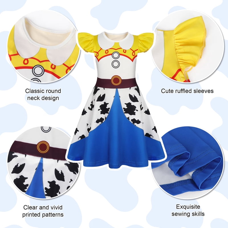 Benylion Cowgirl Costume for Girl Summer Dress Western Dress Up Outfit for Kids Halloween Cosplay Party Dresses Ruffle Sleeve for 5-6 Years