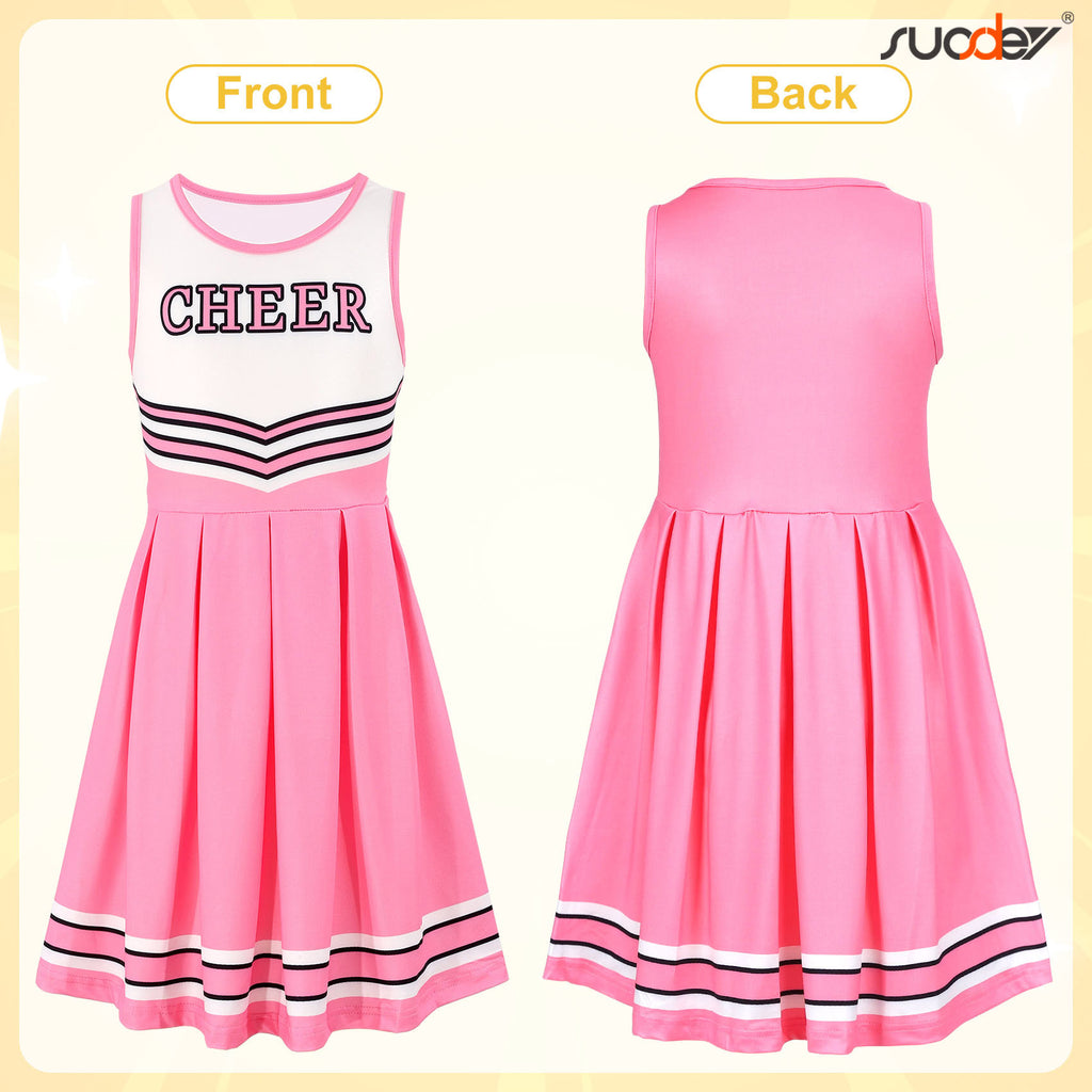 SUOSDEY Girls Cheerleader Costume Outfit Set,Kids Sleeveless Cheerleading Uniform for Party Birthday Halloween