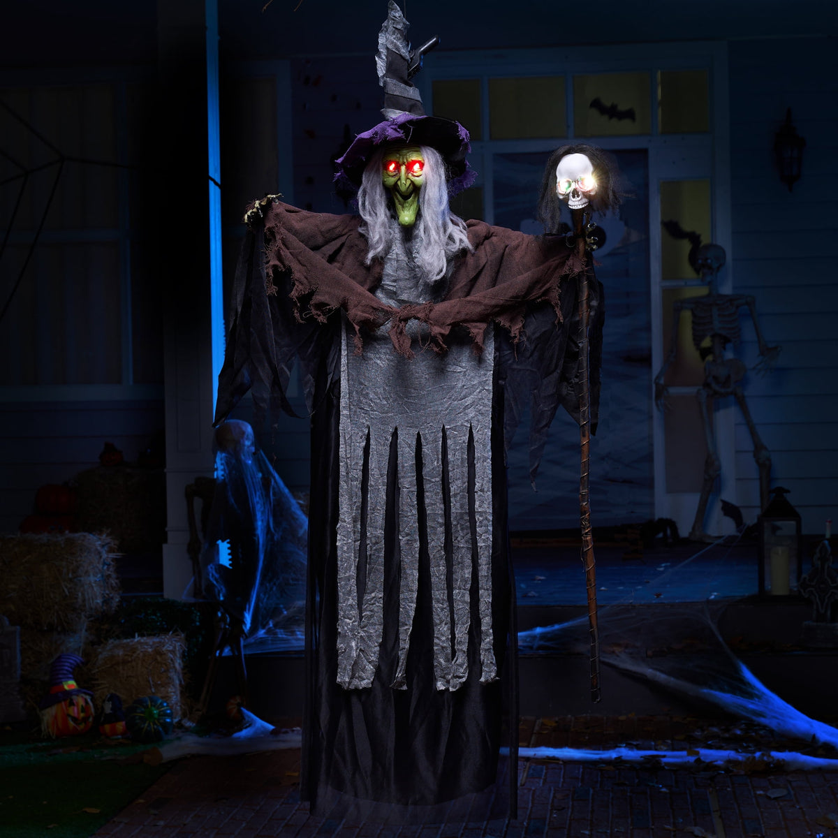 Joyfy 47" Halloween Decorations Outdoor,Life Size Animated Witch Scary Decorations Halloween Motion Activated Witch with LED Eyes & Sound,Haunted House Decor