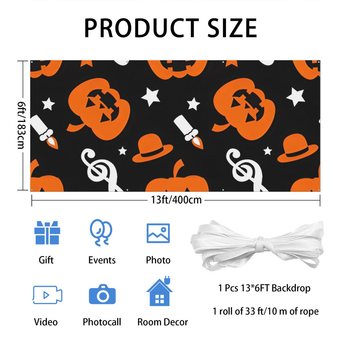 Halloween Garage Door Cover - 13x6ft Spooky Ghost Pumpkin Skull Witch Black Cat Polyester Backdrop for Outdoor Decor
