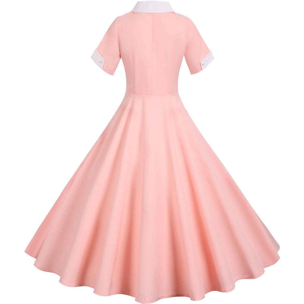 Tejiojio Women Clothes Women's 1950s Retro Dress Short Sleeve Vintage Swing Dress