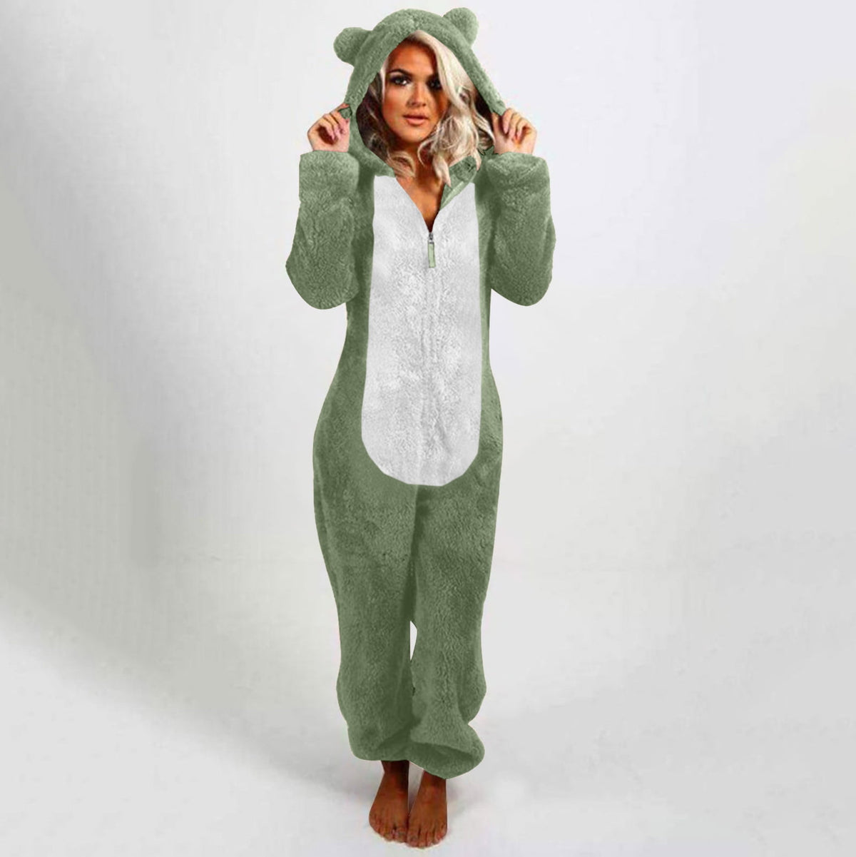 QATAINLAV Sherpa Fleece Jumpsuit for Women Winter Warm Fuzzy Onesie Pajamas Cute Cat Hooded Romper Casual Zip Up Overalls Sleepwear Black XL